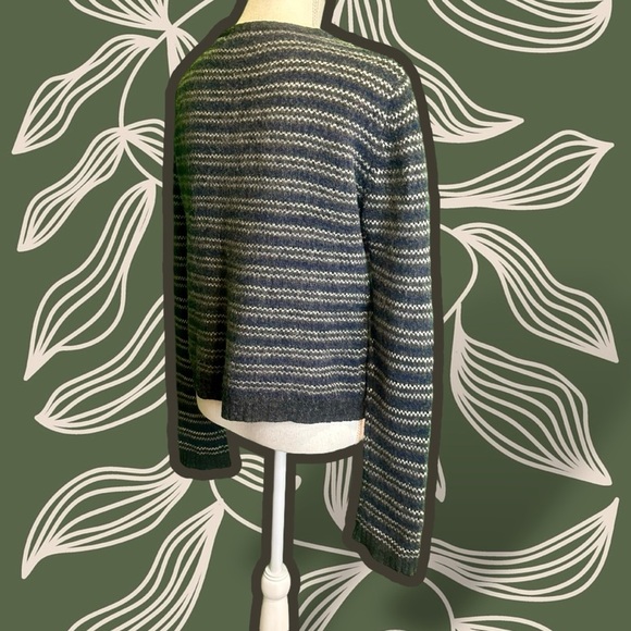 Old Navy Vintage Y2K 100% Lambswool Charcoal Gray Striped Zip-Up Cardigan Size M - Picture 8 of 14
